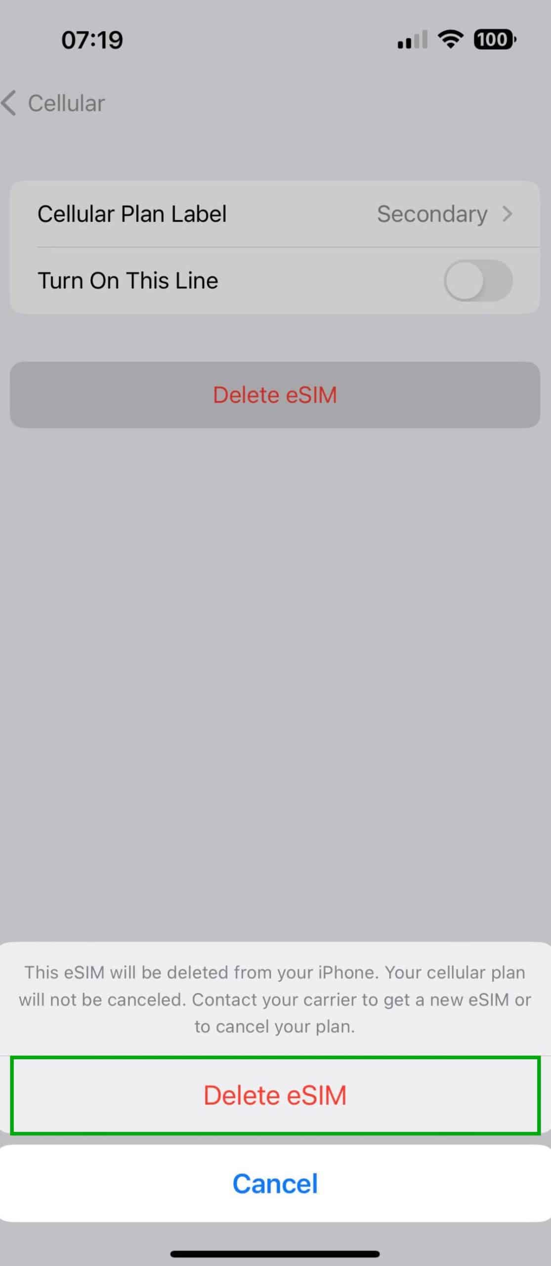 deleted cellular plan iphone